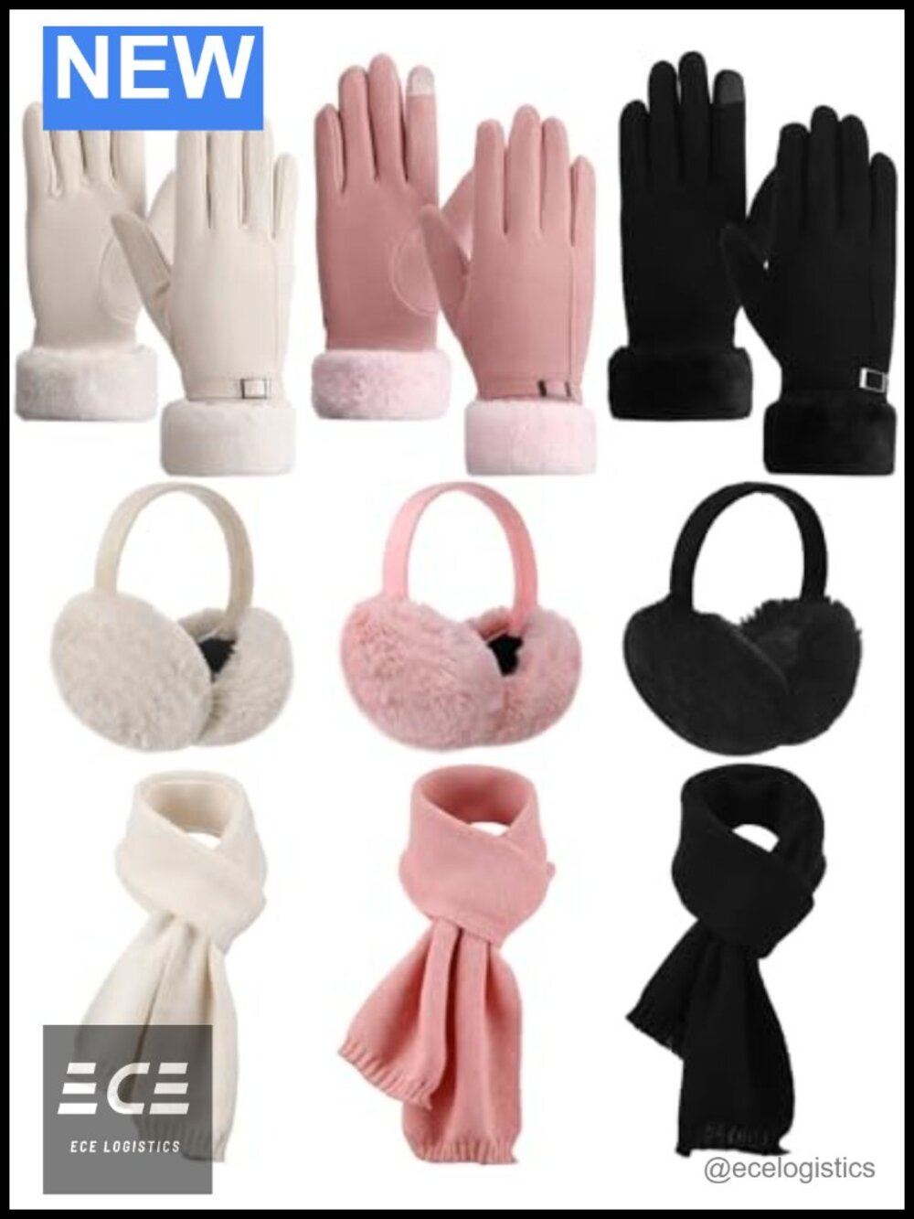 3-Piece Winter Set Touchscreen Gloves Scarf Earmuffs Adult